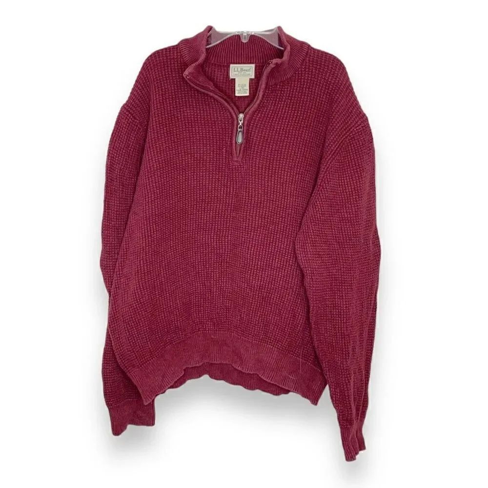 L.L. Bean Menswear Wicked Soft Cotton/Cashmere Waffle Knit 1/2 Zip Sweater Siz L